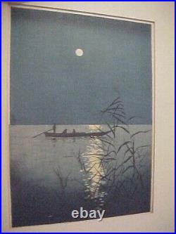 Framed Circa 1930's Japanese Woodblock Print Shoda Koho Night Scene #401