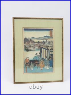 Framed Ukiyo-E Print by Utagawa Kunisada (1786-1864) Shimogamo on Tokaido Road