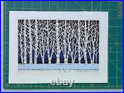 Fumio Fujita Japanese woodblock print Trees In Blue Ltd. Edition