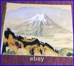 Genuine Work Toraharu Ishikawa Old Japanese Woodblock Print Mt. Fuji From Yoshid