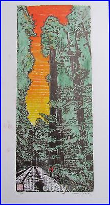 Giant Sequoia Tree Japanese Moku hanga Original woodblock print washi signed