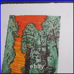 Giant Sequoia Tree Japanese Moku hanga Original woodblock print washi signed