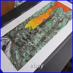 Giant Sequoia Tree Japanese Moku hanga Original woodblock print washi signed