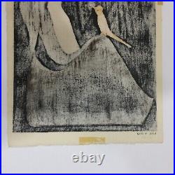 Girl With Bird by Kaoru Kawano -signed vintage Japanese Woodblock Print 16x11