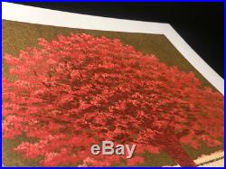 HAJIME NAMIKI Tree Scene 140 Red Wood on Gold Japanese Woodblock Print