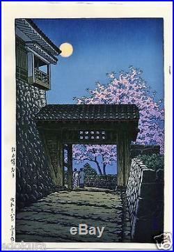 HASUI JAPANESE Hand Printed Woodblock Print HANGA Moon Over Matsuyama Castle