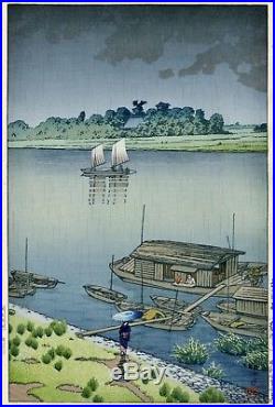 HASUI JAPANESE Woodblock Print SHIN HANGA Early Summer Rain Arakawa SAMIDARE