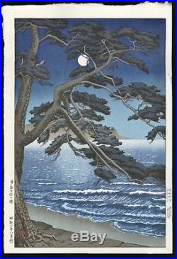 HASUI JAPANESE Woodblock Print SHIN HANGA Moon at Enoshima