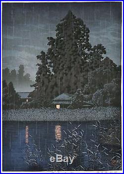 HASUI JAPANESE Woodblock Print SHIN HANGA Night Rain at Omiya