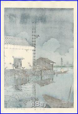 HASUI JAPANESE Woodblock Print SHIN HANGA Rain at Ushibori