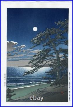 HASUI JAPANESE Woodblock Print SHIN HANGA Spring Moon at Ninomiya Beach