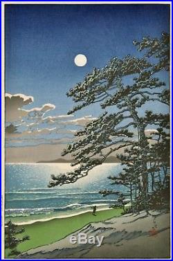 HASUI JAPANESE Woodblock Print SHIN HANGA Spring Moon at Ninomiya Beach