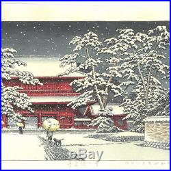 HASUI JAPANESE Woodblock Print SHIN HANGA Zojoji Temple in Snow Japan F/S