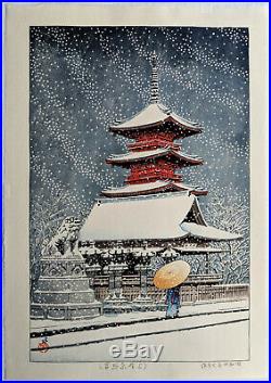 HASUI KAWASE Japanese Woodblock Print Snow at Ueno Toshogu Shrine
