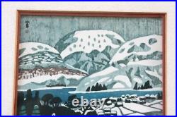 HIDE KAWANISHI Japanese Woodblock LITHO PRINT Snow at the Lakeside 1942