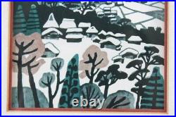 HIDE KAWANISHI Japanese Woodblock LITHO PRINT Snow at the Lakeside 1942