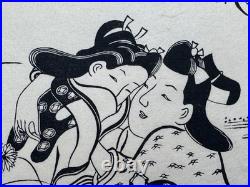 HISHIKAWA MORONOBU WOODBLOCK RELATED PRINT 2 LOVERS AUTUMN FIELD with SWORD JAPAN