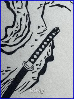 HISHIKAWA MORONOBU WOODBLOCK RELATED PRINT 2 LOVERS AUTUMN FIELD with SWORD JAPAN