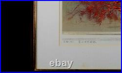 HOSHI JOICHI Japanese Original Woodblock Print Art red big tree 1976 Singed