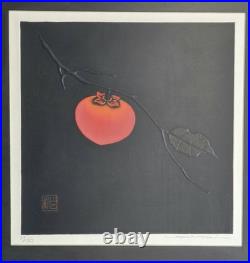 Haku Maki Signed Woodblock Print Persimmon Sosaku Hanga 22/153 Embossed with Box