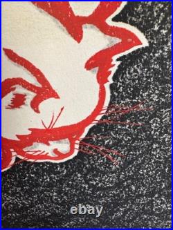 Hasegawa Sadanobu Red Cat Original Japanese Woodblock Print with Display Ease