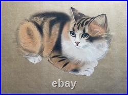 Hasegawa Seicho, Striped Kitten, Cat Japanese 1930s Woodblock Woodcut