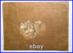 Hasegawa Seicho, Striped Kitten, Cat Japanese 1930s Woodblock Woodcut