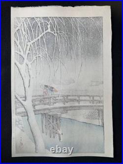 Hasui Kawase Edogawa River in Snow, Antique Japanese Woodblock Print