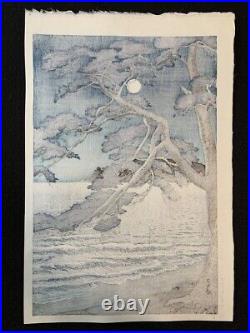 Hasui Kawase Enoshima in the Moonlight Authentic Japanese Woodblock Print