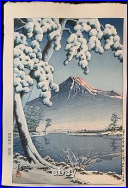 Hasui Kawase Fuji Snowy Morning Tago-no-Ura Japanese Woodblock Print Ukiyo-e