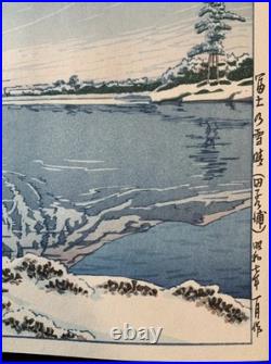 Hasui Kawase Fuji Snowy Morning Tago-no-Ura Japanese Woodblock Print Ukiyo-e