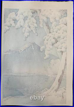 Hasui Kawase Fuji Snowy Morning Tago-no-Ura Japanese Woodblock Print Ukiyo-e