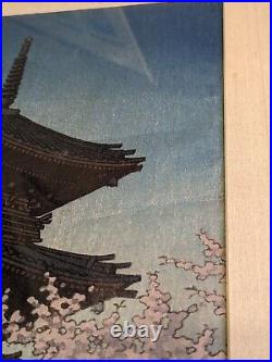 Hasui Kawase Toshogu Shrine at Spring Dusk Shin Hanga Woodblock Print, early ed