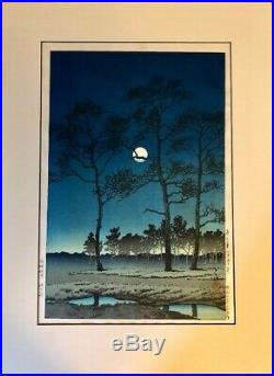 Hasui Kawase, Winter Moon Over Toyama Plain, Japanese Woodblock Print