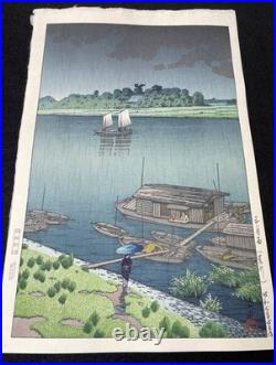 Hasui Kawase Woodblock Print May Rain (Arakawa River) 1932 Shin-hanga JAPAN
