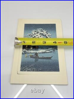 Hasui Kawase Woodblock Print Snow at Funabori