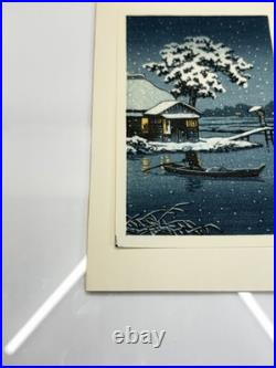 Hasui Kawase Woodblock Print Snow at Funabori