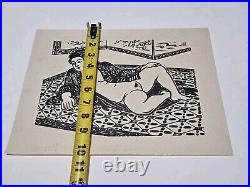 Hiratsuka Un'ichi Nude Woman Japanese Monochrome Woodblock Print