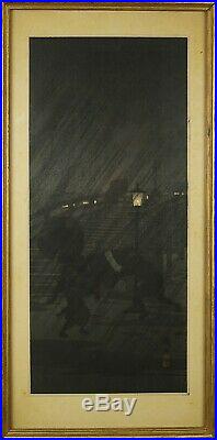 Hiroaki Shotei Takahashi (Japan, 1871-1945) Sudden Rain Japanese Woodblock Print