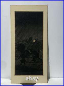 Hiroaki Takahashi Shotei Japanese Woodblock Print Sudden night rain near bridge
