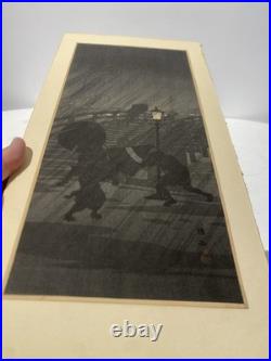 Hiroaki Takahashi Shotei Japanese Woodblock Print Sudden night rain near bridge