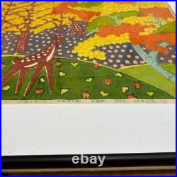 Hiromichi Ito Woodblock Print Autumn on Yamatoji Deer 1994 Black Framed
