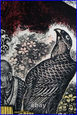 Hiroshi Tomihari Woodblock Print, Hokusai Tribute Great Wave Mt Fuji, Signed