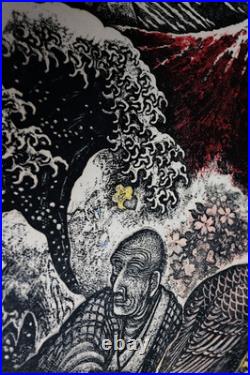Hiroshi Tomihari Woodblock Print, Hokusai Tribute Great Wave Mt Fuji, Signed