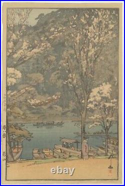 Hiroshi Yoshida, Arashiyama, Cherry Blossoms, Original Japanese Woodblock Print