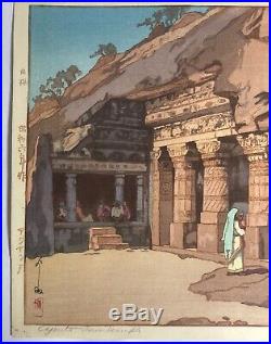 Hiroshi Yoshida Japanese Woodblock Ajanta Cave Temple 1931