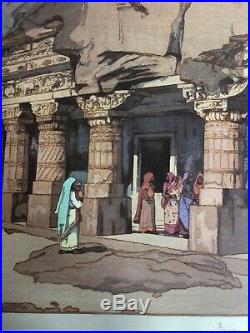Hiroshi Yoshida Japanese Woodblock Ajanta Cave Temple 1931