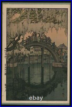 Hiroshi Yoshida Kameido Bridge antique Japanese Woodblock Print