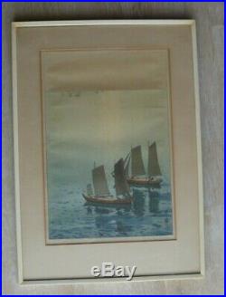 Hiroshi Yoshida Vintage Japanese Woodblock Art Glittering Sea Print Framed glass