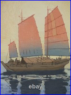 Hiroshi Yoshida Woodblock Print Sailboat Morning Setonaikai Collection